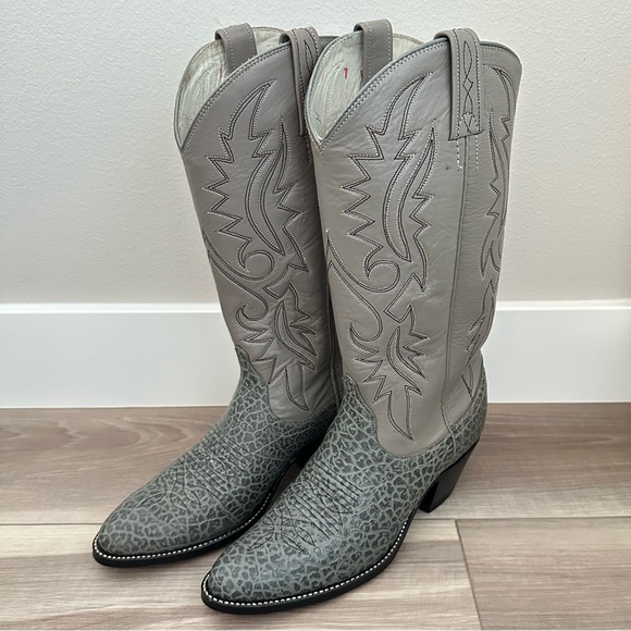 Dan Post Gray Western Patterned Cowboy Boots - Picture 2 of 8